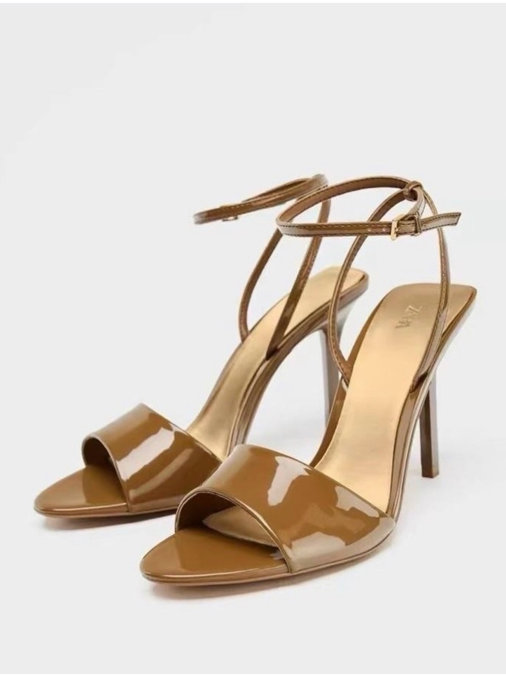 Zara Nwt Women’s Tan Patent Leather Heeled Sandals | 37 Size